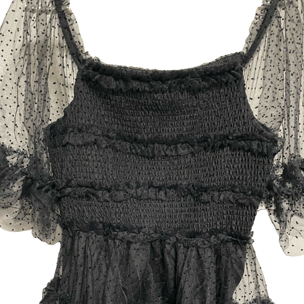 White Birch Black Swiss Dot Tulle Mini Dress M Smocked Ruffle Romantic Goth NWT - Picture 6 of 13